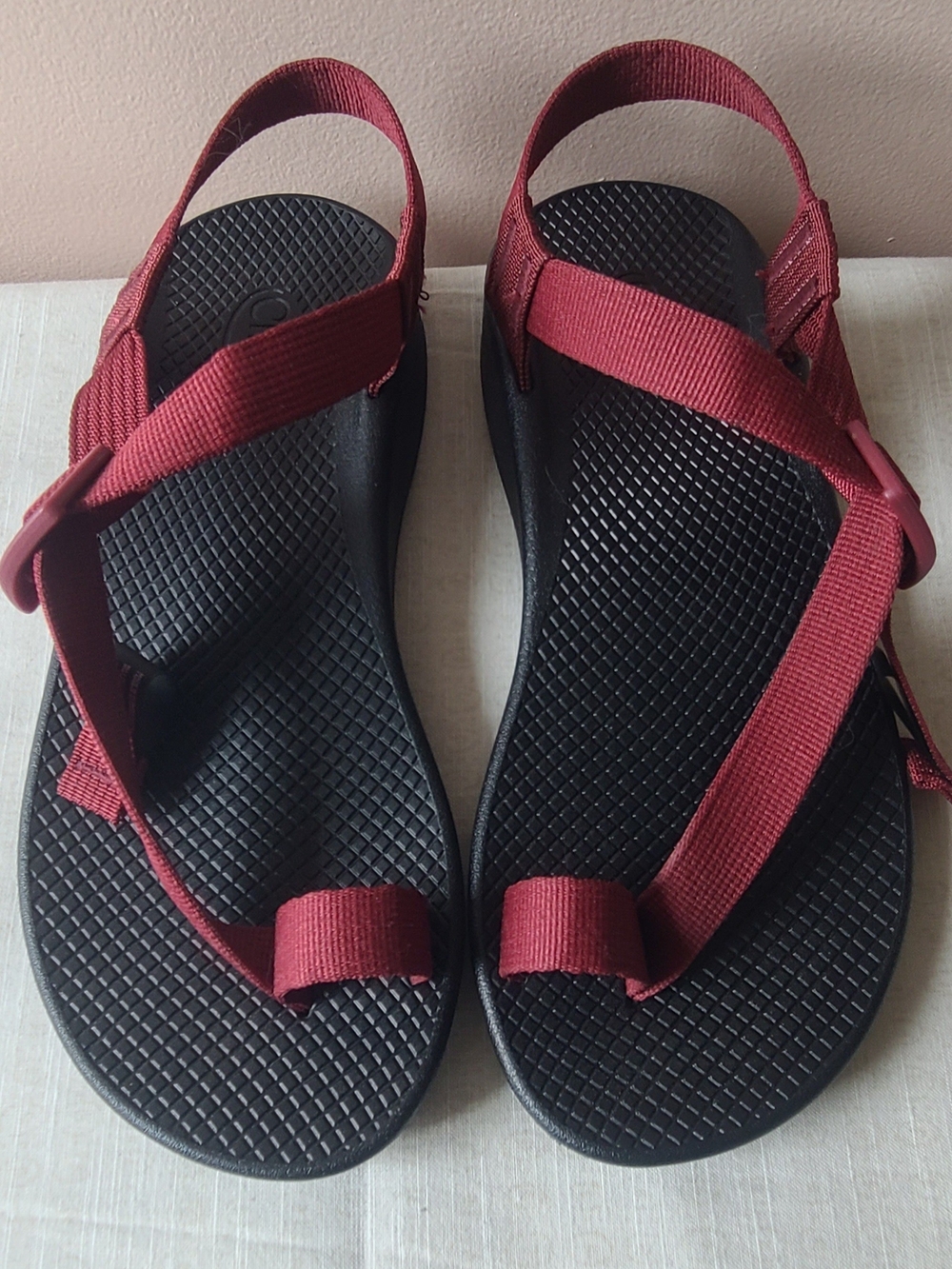 Chaco Maroon Strap Sandals with Black Footbed